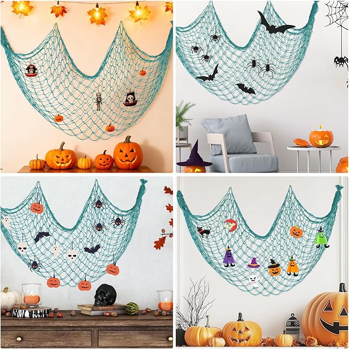 3 Pack Decorative Fishing Net, Patioland 5x10 ft Large Aqua Fish Net Decor for Wall, Photo Display, Nautical Mermaid Pirate Ocean Themed Beach Hawaii Under the Sea Party Decorations