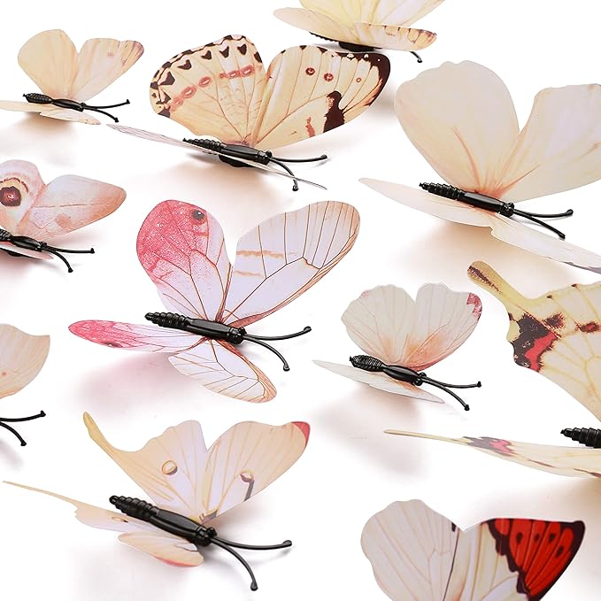 24pcs 3D Vivid Special Man-Made Lively Butterfly Wall Stickers Removable Butterflies Wall Decals 3D Nursery Art Decor for Kids Girls Bedroom Living Room Classroom Party Decoration White 2