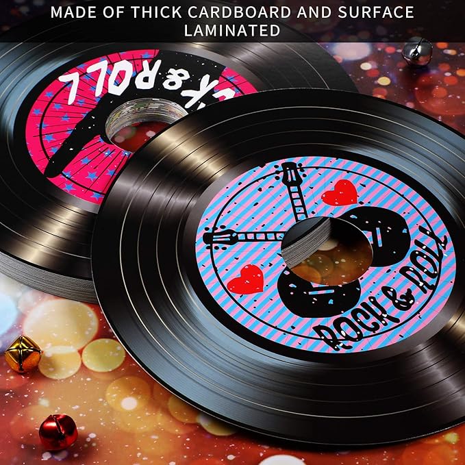 Boao 35 Pieces 7 Inch 1950's Records Decor Rock and Roll Music Party Decorations Retro 70's Wall Decor Fake Records Sign Cutouts for Disco Birthday Music Theme Party Decoration