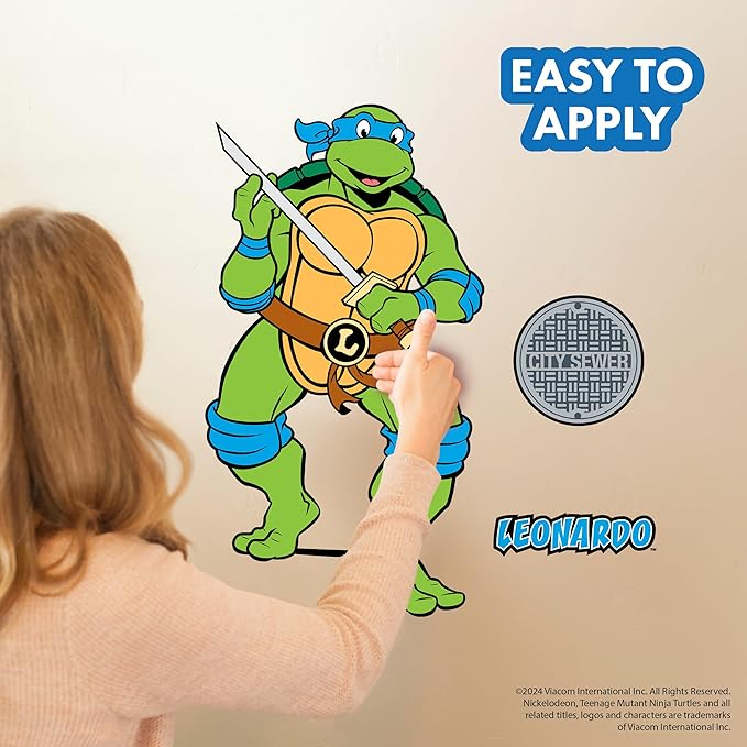 TMNT Teenage Mutant Ninja Turtles Leonardo Wall Decal - 22" Leo Blue Vinyl Wall Sticker Bedroom Decorations - Peel and Stick Room Decor