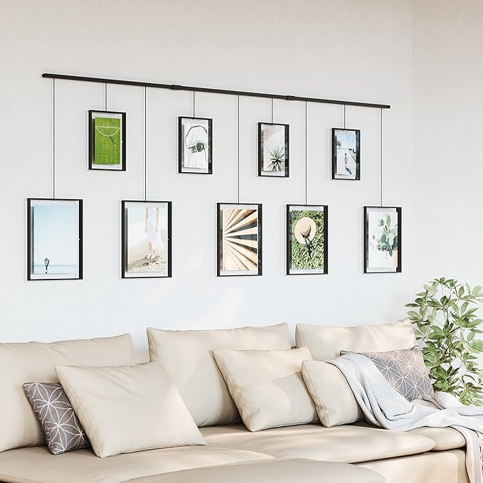 Umbra Exhibit Picture Frame Gallery Set, Adjustable Wall Collage Displays Nine Photos (Four 5x7 and Five 8x10), Set of 9, Black