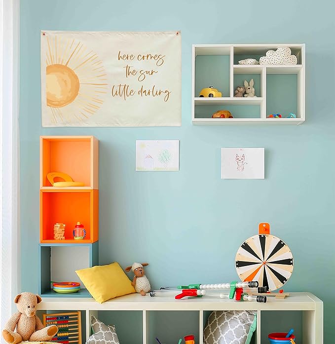 Nursery Rectangular Canvas Banner Wall Decor for Nursery Bedroom Reading Room Playroom Decor-Poster Flag Sign Art for Baby Boy Girl Kids Teen,Baby Shower Birthday Christmas Gift-Here Comes the Sun