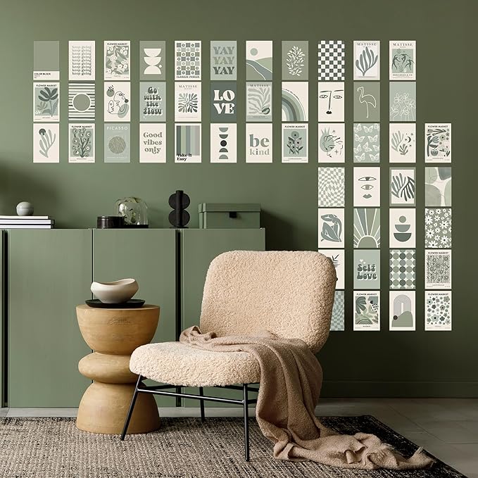 Sage Green Room Decor, Matisse Wall Collage Kit Posters for Aesthetic Room, Prints, Dorm Decor for Teen Girl (50pcs 4x6 inch)