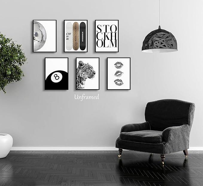 Fashion Trendy Leopard Wall Art Set of 6 Stockholm Preppy Room Painting Picture Wall Decor Black White Aesthetic Cheetah Poster Print Artwork for Girls Bedroom Dorm Apartment Home Decoration Unframed