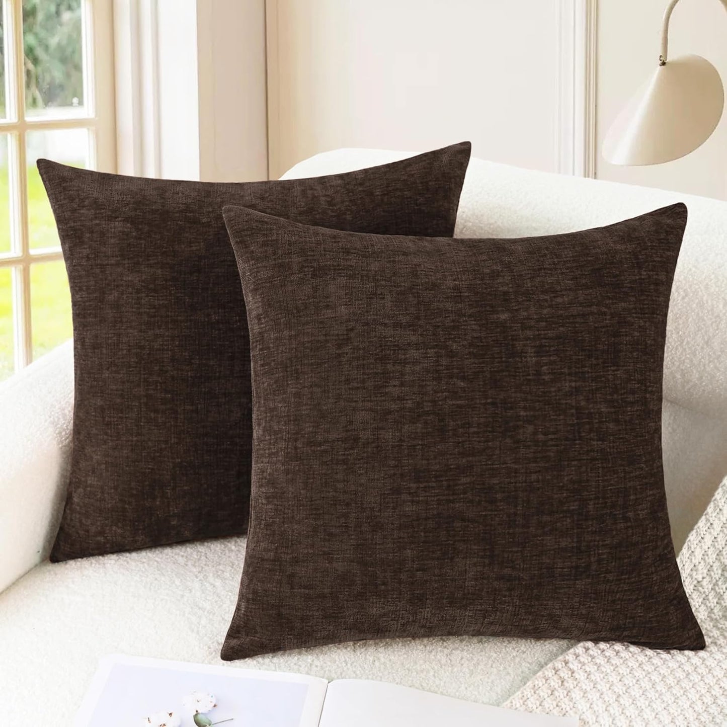 CaliTime Throw Pillow Covers Decorative 20 X 20 Inches Pack of 2 Cozy Chenille Cushion Cases for Couch Sofa Bed Living Room Home Coffee