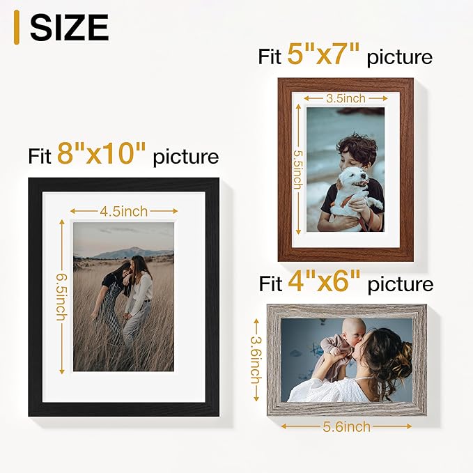 Vittanly 12 Pack Picture Frames Collage Wall Decor for Mounting or Tabletop, Gallery Wall Frame Set for Family, Multi Sizes Including 8x10, 5x7, 4x6, Black & Walnut Brown & Dark Grey