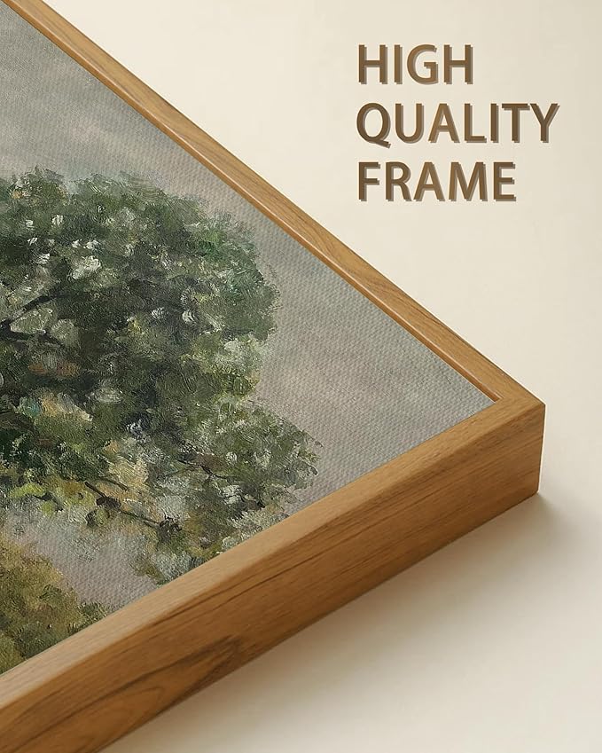 SHENIFY 20x40in Extra Large Vintage Framed Wall Art Rustic Country Road Landscape Painting Retro Countryside Scenery Farmhouse Bedroom Above of Bed Living Room Decor - Natural Framed