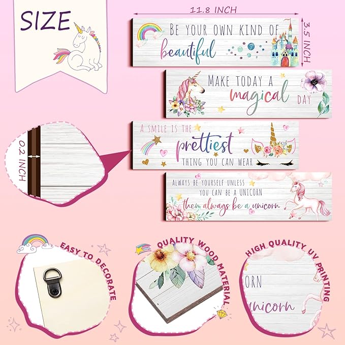 Yulejo Unicorn Wall Decor Girls Rainbow Wall Art Unicorn Room Decor Rainbow Motivational Inspirational Room Bedroom Decorations for Christmas Girl Kids Bedroom Nursery Decoration Gift (Adorable Style)