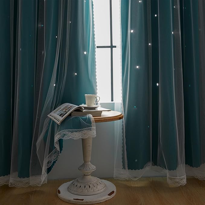 XiDi Black Out Curtains for Girls Bedroom Decor, Unicorn Curtains for Kids Room, Blackout Curtains for Living Room 72 inchs Long 34 inches Wide 2 Panel Teal