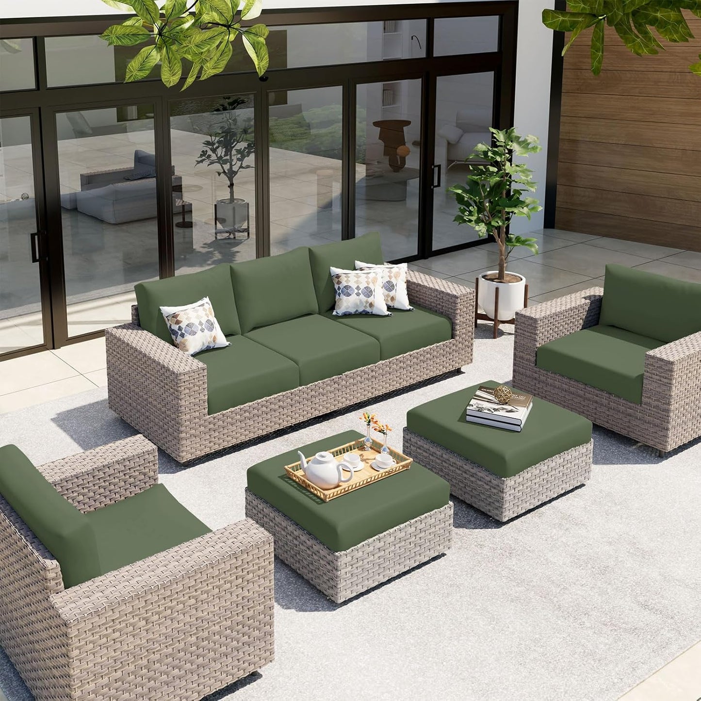 hyha Waterproof Couch Cushion Covers, Stretch Sofa Couch Seat Slipcover for Dog Washable, Non-Slip Waterproof Outdoor Cushion Covers for Patio Furniture Replacement (1 Piece for Medium, Bronze Green)