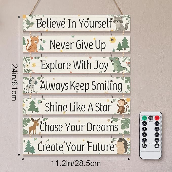 FIOBEE Girls Room Décor for Teen Girls Boys with LED Light Wall Decor for Bedroom Motivational Inspirational Wall Art Girl Room Decoration for Kids Studyroom, 8 Kinds of Lights, Green Forest
