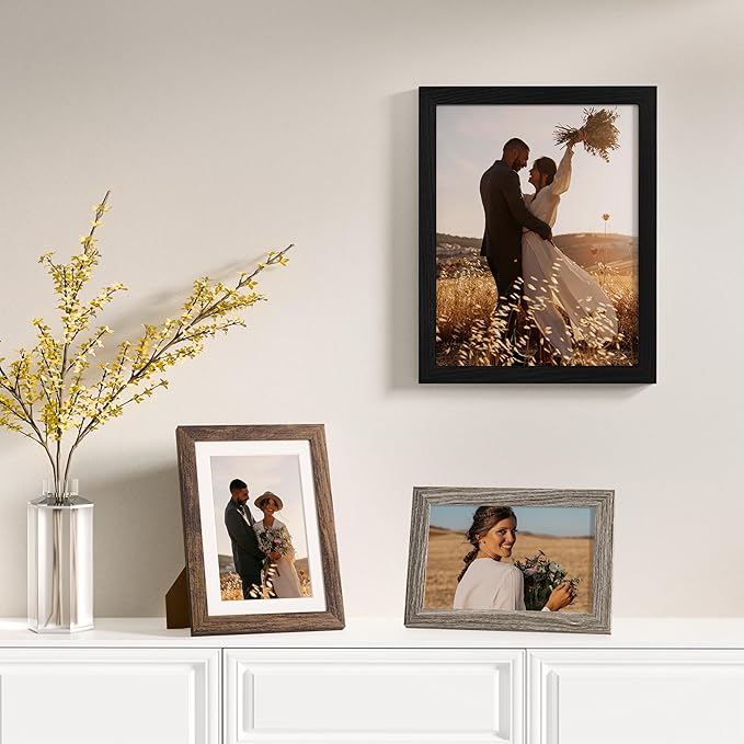 Vittanly 12 Pack Picture Frames Collage Wall Decor for Mounting or Tabletop Display, Gallery Wall Frame Set for Family, Multi Sizes Including 4pcs 8x10, 4pcs 5x7, 4pcs 4x6, Black, Brown and Dark Grey