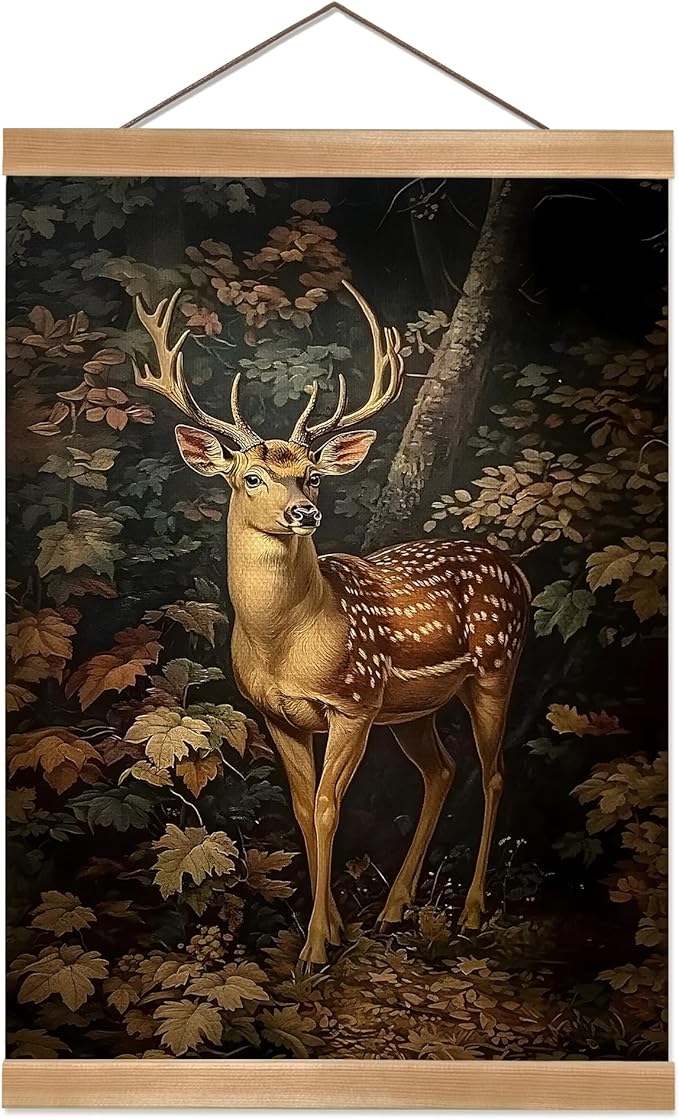 ZTGDA William Morris-Inspired Wall Art Poster, Vintage Deer Hanging Wall Painting Animal Buck Art, Mid-Century& Dark Academia Decor, Gothic Canvas Poster for Office and Home 12x16inch(Deer-04)