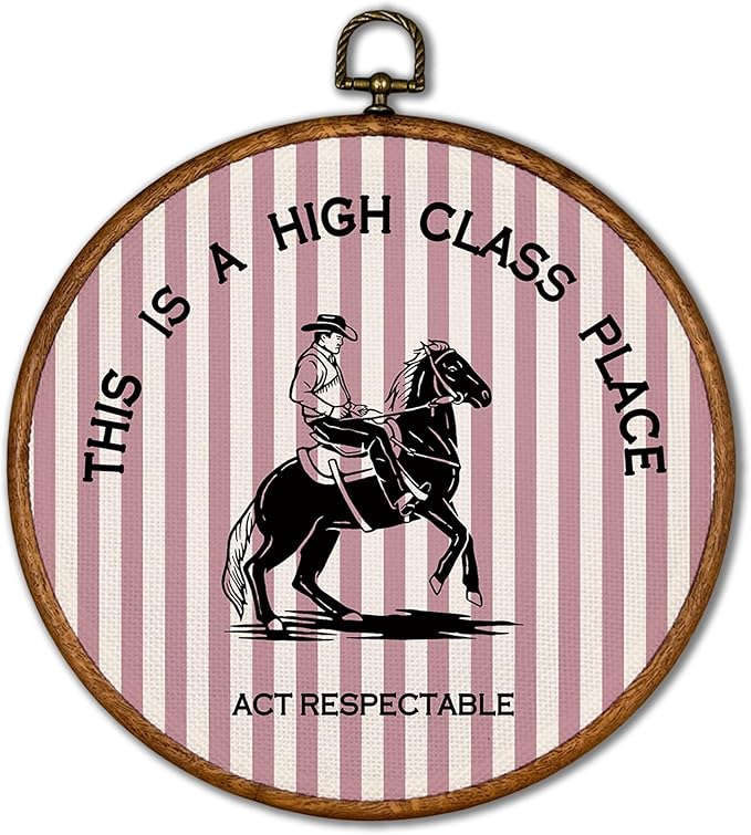 KSDUT Western Cowboy Wall Art Decor - Pink Stripe Preppy Trendy Southwestern Wall Art Canvas Frame Hanging Prints, Foyer Entryway Modern Round Wall Decor for Home Dorm Decorations 10"x10"