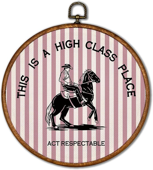 KSDUT Western Cowboy Wall Art Decor - Pink Stripe Preppy Trendy Southwestern Wall Art Canvas Frame Hanging Prints, Foyer Entryway Modern Round Wall Decor for Home Dorm Decorations 10"x10"