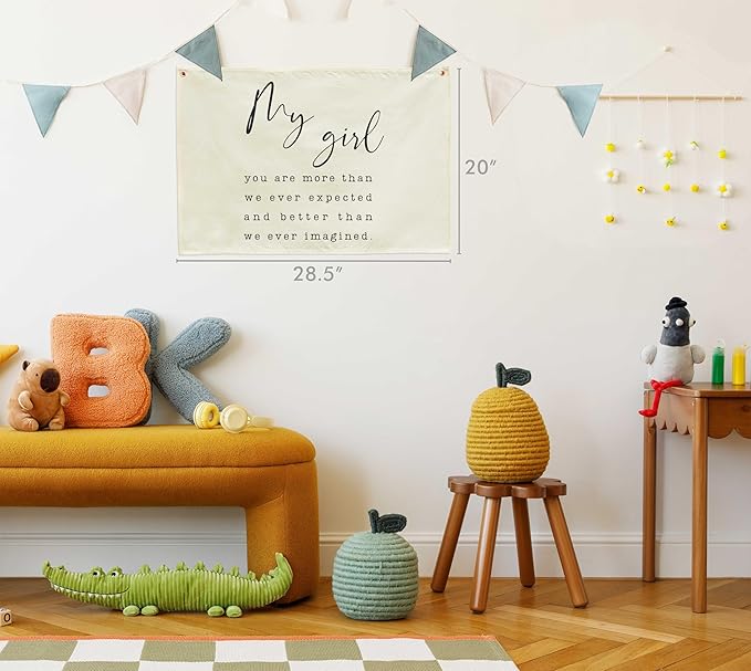 Rectangular Nursery Hanging Canvas Banner Wall Decor-Poster Flag Wall Sign Wall Art for Baby Girl,Nursery Bedroom Playroom Decor-Baby Shower Birthday Christmas Gift-My Girl You Are More Than