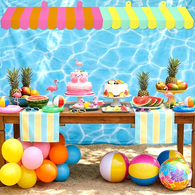 Boao 4 Pack Circus Awning Decoration 3D Pastel Stripe Cardboard Awning Colorful Carnival Wall Decor Pastel Party Favors for Lemonade Stand Bakery Ice Cream Truck Birthday Bachelorette Party