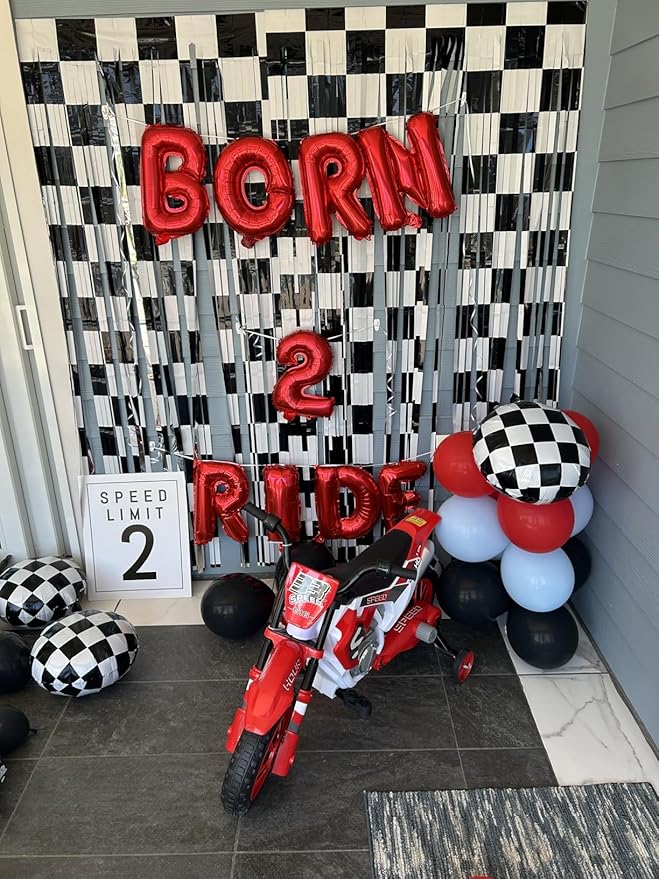 Race Car Birthday Party Streamers Backdrops Decorations, 2 Pcs Checkered Black White Foil Fringe Curtain with Racing Banner Photo Booth Props for Racing Cars One Happy Dude Party Decor Supplies