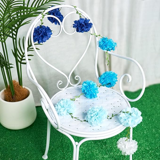 Gradient Blue Tissue Paper Pom Pom Garlands, Paper Flowers for Birthday Decorations, Baby Shower, Wedding Engagement, Bridal Shower, Spring Summer Party Decorations