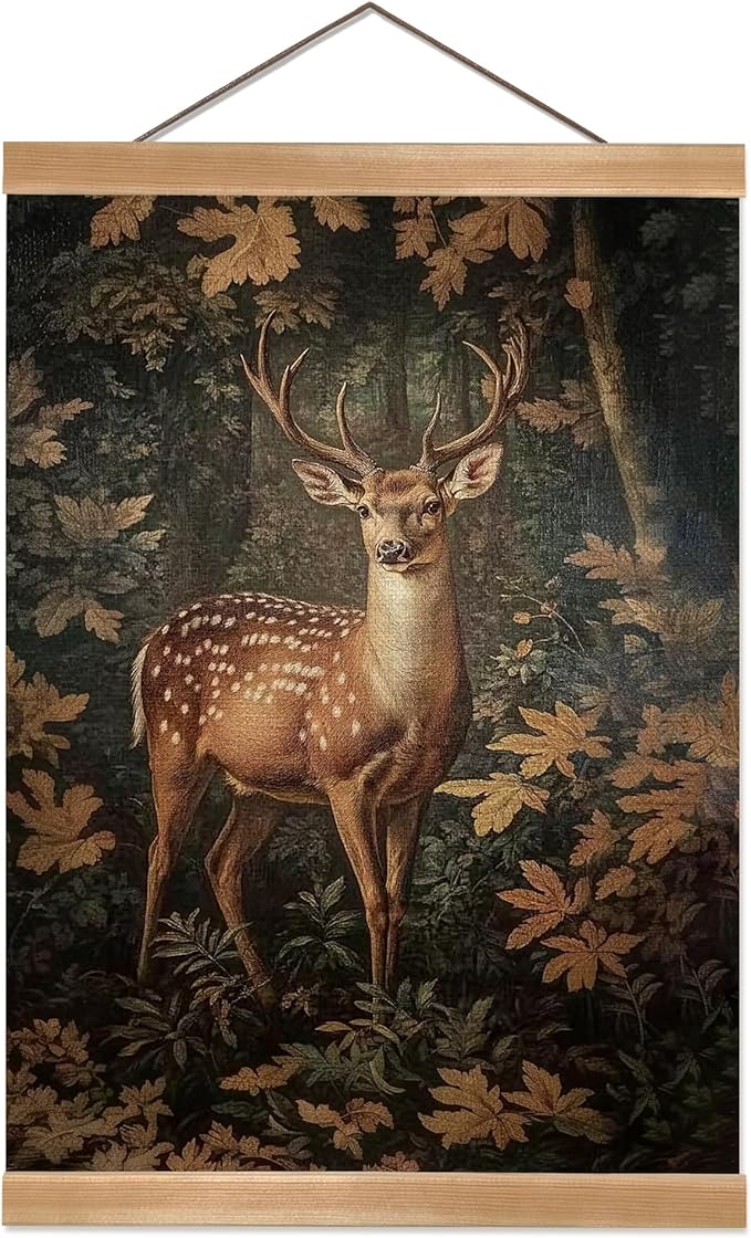 ZTGDA William Morris-Inspired Wall Art Poster,Vintage Deer Hanging Wall Painting Animal Buck Art, Mid-Century& Dark Academia Decor, Gothic Canvas Poster for Office and Home 12x16inch(Deer-03)