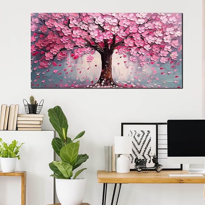 Pink Wall Art Large Tree of Life Wall Art for Living Room Bedroom Office Bathroom Modern Framed Canvas Prints Pink and Grey Picture Size 30x60
