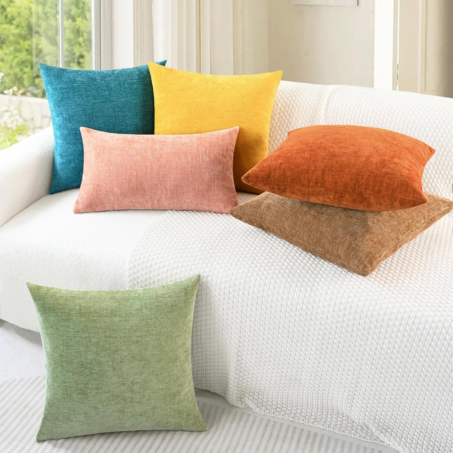 CaliTime Throw Pillow Covers Decorative 16 X 26 Inches Pack of 2 Cozy Chenille Cushion Cases for Couch Sofa Bed Living Room Home Apricot Brown