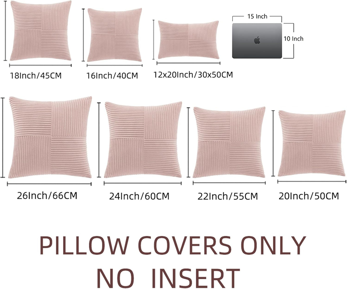Fancy Homi 2 Packs Blush Pink Big Decorative Throw Pillow Covers 24x24 Inch for Living Room Couch Bed Sofa, Rustic Farmhouse Boho Home Decor, Soft Corss Corduroy Patchwork Accent Cushion Case 60x60 cm