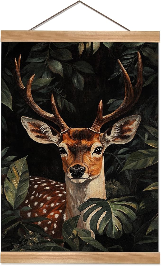 ZTGDA William Morris-Inspired Wall Art Poster, Vintage Deer Hanging Wall Painting Animal Buck Art, Mid-Century& Dark Academia Decor, Gothic Canvas Poster for Office and Home 12x16inch(Deer-01)