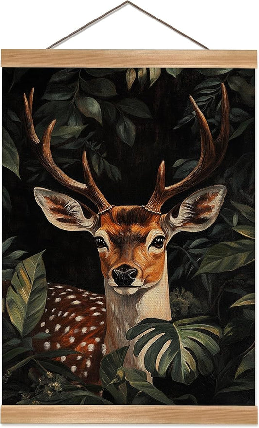 ZTGDA William Morris-Inspired Wall Art Poster, Vintage Deer Hanging Wall Painting Animal Buck Art, Mid-Century& Dark Academia Decor, Gothic Canvas Poster for Office and Home 12x16inch(Deer-01)