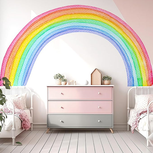 Large Watercolor Rainbow Wall Decals, Colorful Peel and Stick Vinyl Nursery Wall Decor, Removable Home Room Wall Decor Murals Stickers for Kids Girls Toddler Bedroom Living Room Playroom