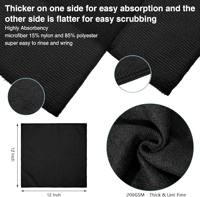 Macarrie 400 Pieces Microfiber Cleaning Cloths Bulk Absorbent Microfiber Towels Reusable Lint-Free Streak Free Wash Rags for House Kitchen Office Restaurants Bar Shop Car, 12 x 12 Inches (Black)