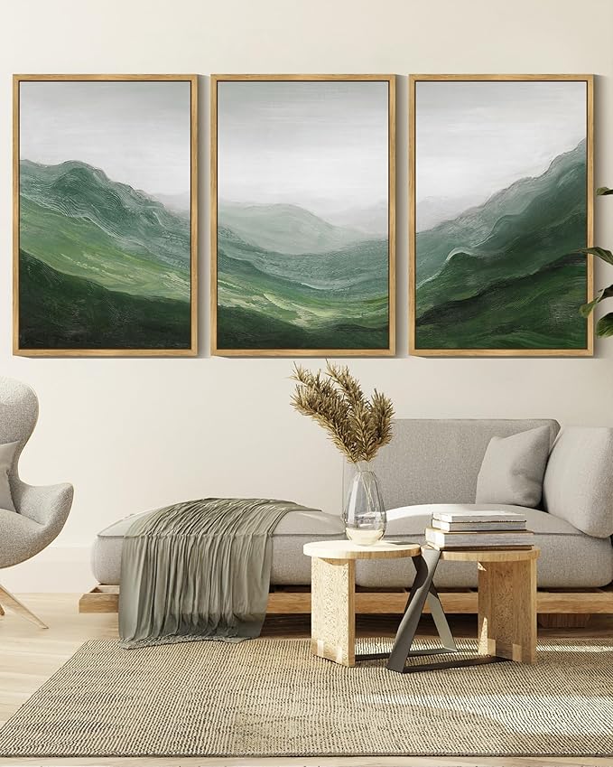SHENIFY Fog Pine Green Tree Forest Canvas Wall Art Large 16x24in Framed Nordic Nature Modern Mountain Artwork Prints Decor - Natural Framed