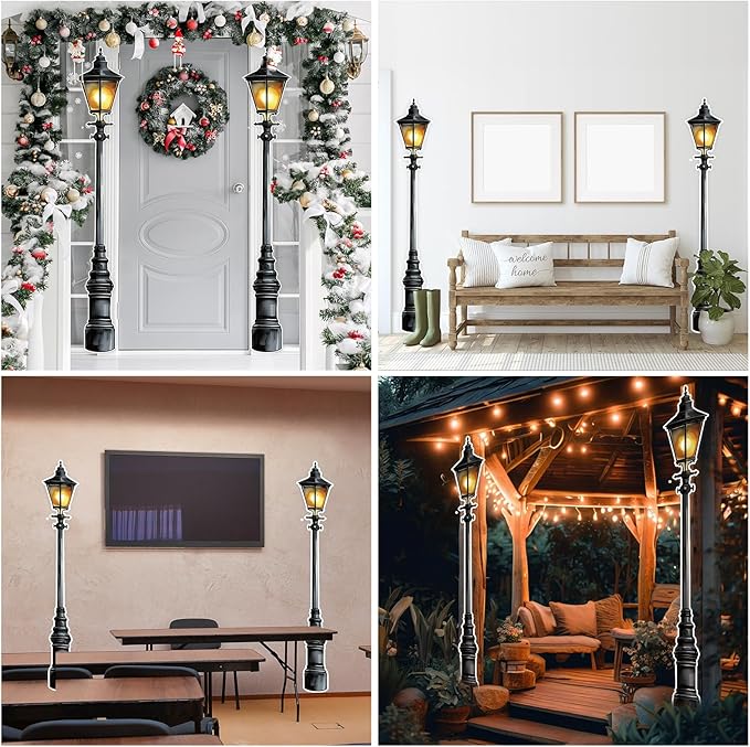 Honoson 2 Pcs 6' Tall Mardi Gras Lamp Post Cardboard Cutouts Winter Vintage Life Size Lamppost Photo Props New Orleans Carnival Street Light Wall Decorations for Masquerade Party Backdrop Home Decor