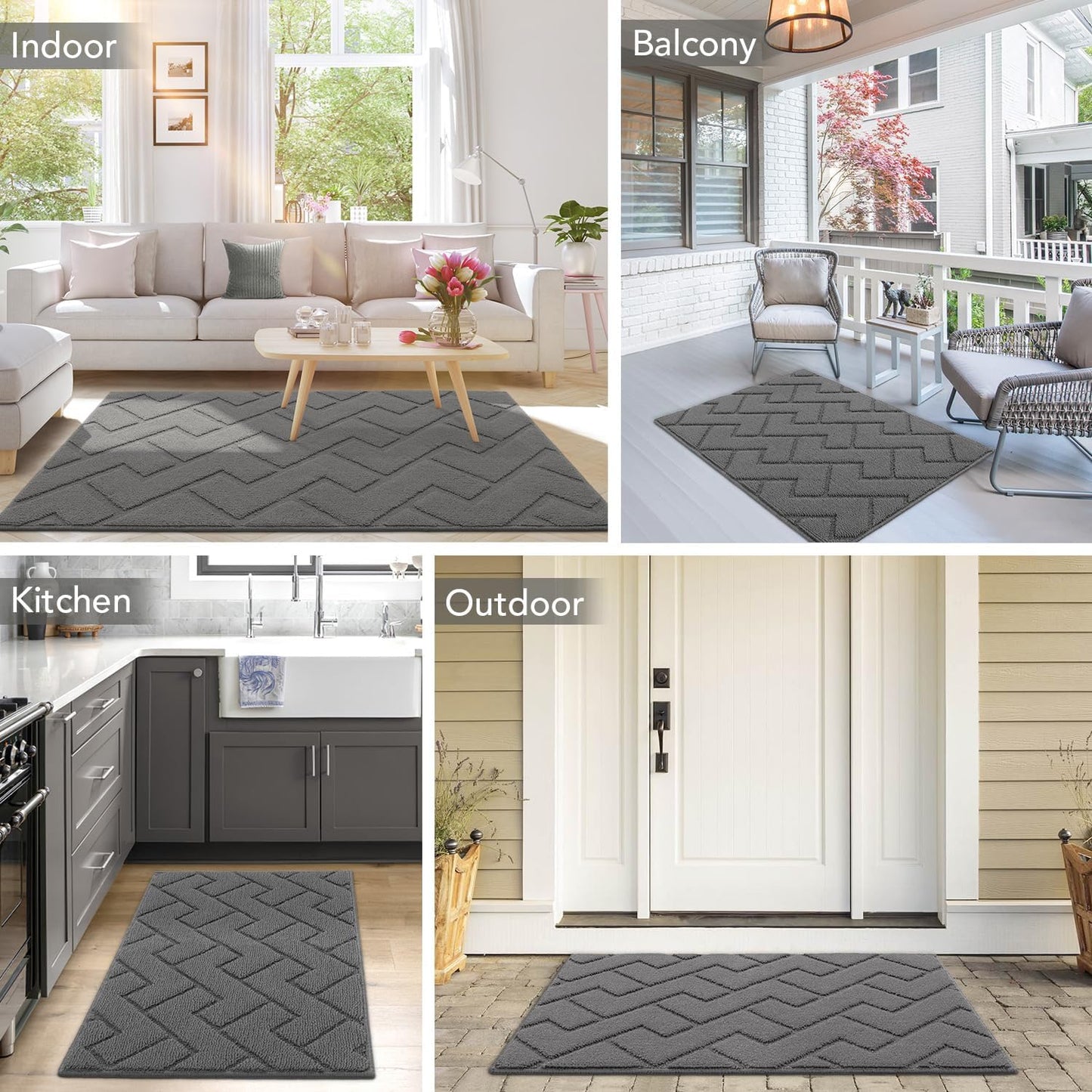 hicorfe Indoor Doormat, Odor-Free Door mat, Non Slip Door Mats 20"x31.5" Absorbent Resist Dirt Entrance Inside Floor Mats for Entryway Washable Low-Profile (Grey)