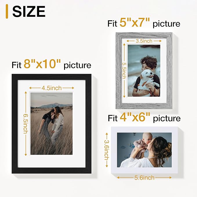 Vittanly 12 Pack Picture Frames Collage Wall Decor for Mounting or Tabletop Display, Gallery Wall Frame Set for Family, Multi Sizes Including 4pcs 8x10, 4pcs 5x7, 4pcs 4x6, Black, Grey and White