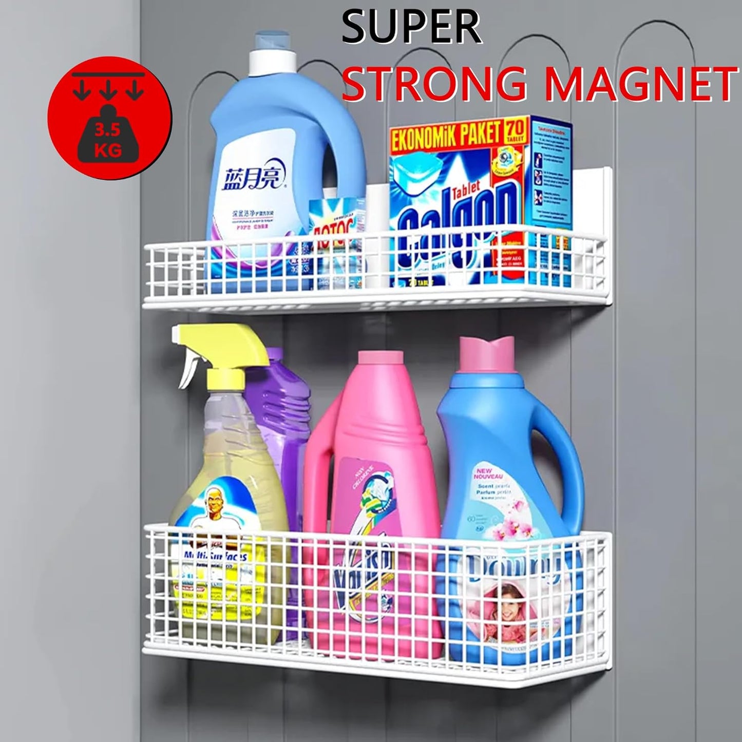 Magnetic Basket Fridge Organizer Wire Bins Pencil Holder Whiteboard Accessories Home Kitchen Organization (Black-High)