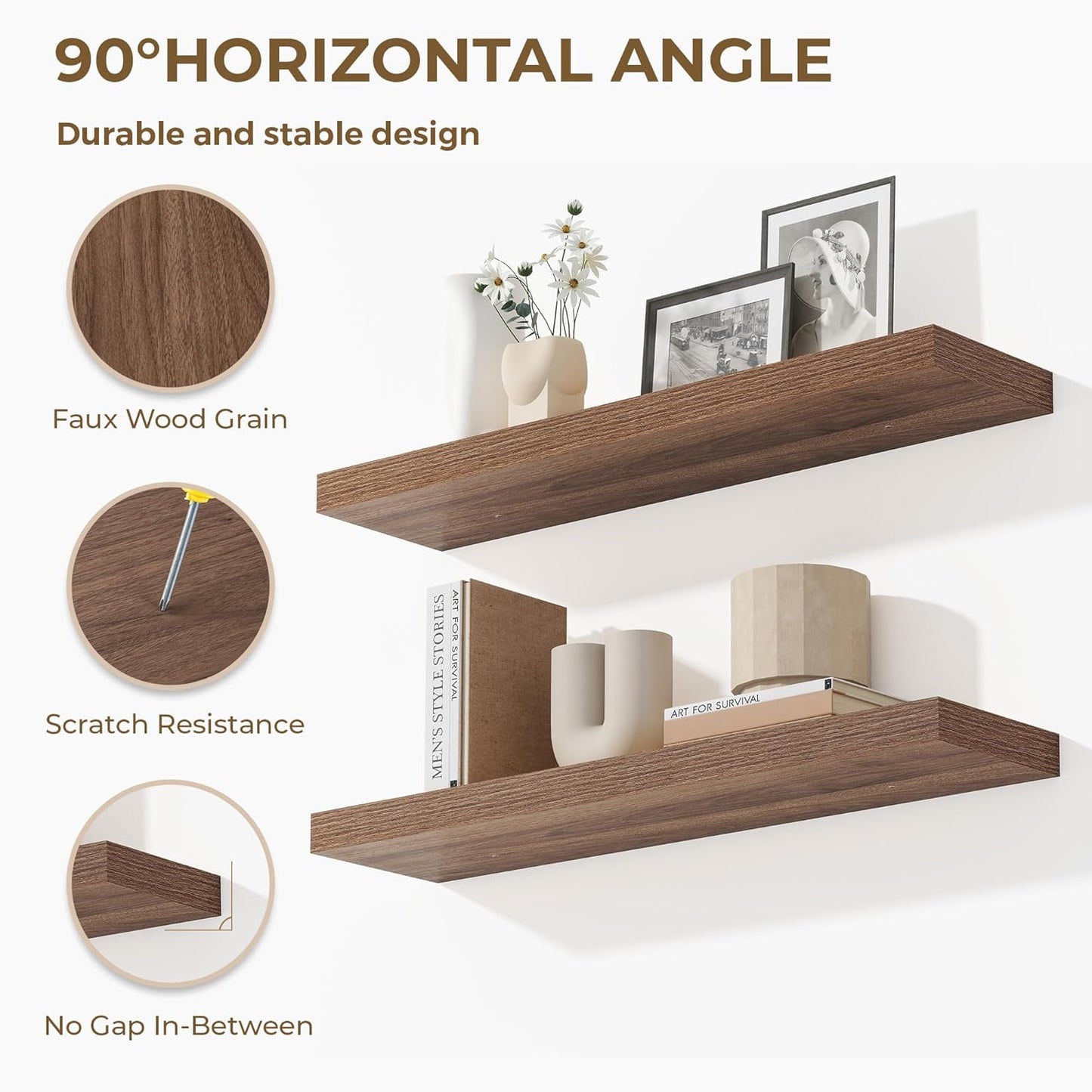 Dreamland 48 Inches Floating Shelves for Wall, 9.3" Deep Long Floating Shelves Set of 1, Large Display & Storage Shelf, Wall Shelf for Bathroom Bedroom Living Room Kitchen Office, Walnut