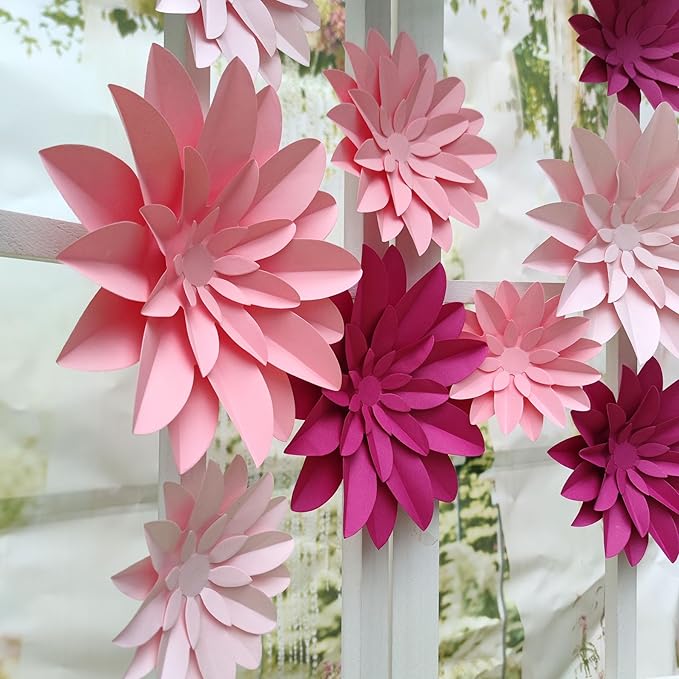3D Paper Flower for Wall Wedding Backdrop Bridal Shower Party Centerpieces Home Wall Decor Pack of 9 (Pink)
