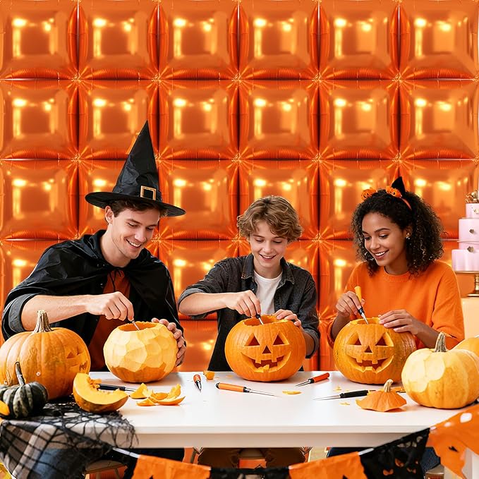 NISOCY 36PCS Orange Square Foil Balloons Wall Backdrop Double Sided Orange Balloon Tunnel Arch Kit for Birthday Graduation Wedding Halloween Thanksgiving Baby Shower Party Decorations