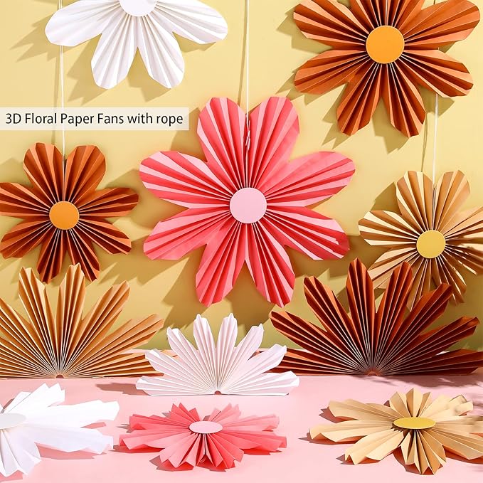 Containlol 12 Pcs Paper Flowers Decorations for Wall Sunflower Daisy Paper Fans Classroom Decoration 3D Floral Hanging Fans for Birthday Wedding Baby Shower Spring Decor(Multicolour,Hippie)