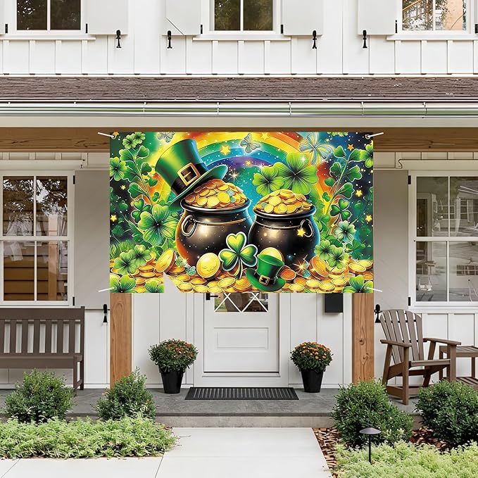 St Patricks Day Banner Backdrop 71"x43" St Patrick's Day Decorations Shamrocks Happy St. Patrick's Day Holiday Backdrop Wall Decor Bulletin Board for Indoor Outdoor Party
