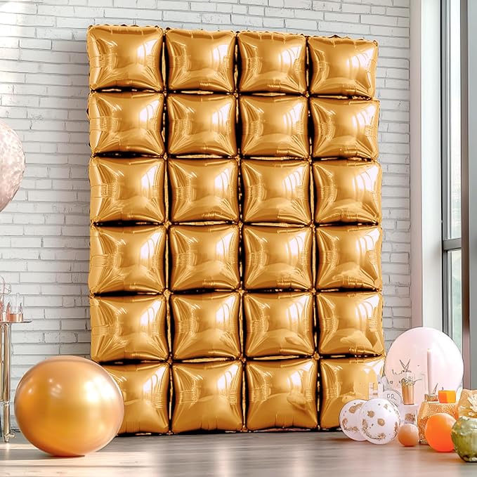 NISOCY Thanksgiving Fall Balloons 25PCS Brown Square Foil Balloons Wall Backdrop Double Sided Balloon Tunnel Arch Kit for Birthday Baby Bridal Shower Wedding Graduation Anniversary Party Decorations