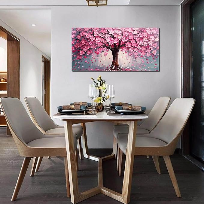 Pink Wall Art Large Tree of Life Wall Art for Living Room Bedroom Office Bathroom Modern Framed Canvas Prints Pink and Grey Picture Size 20x40 Inch