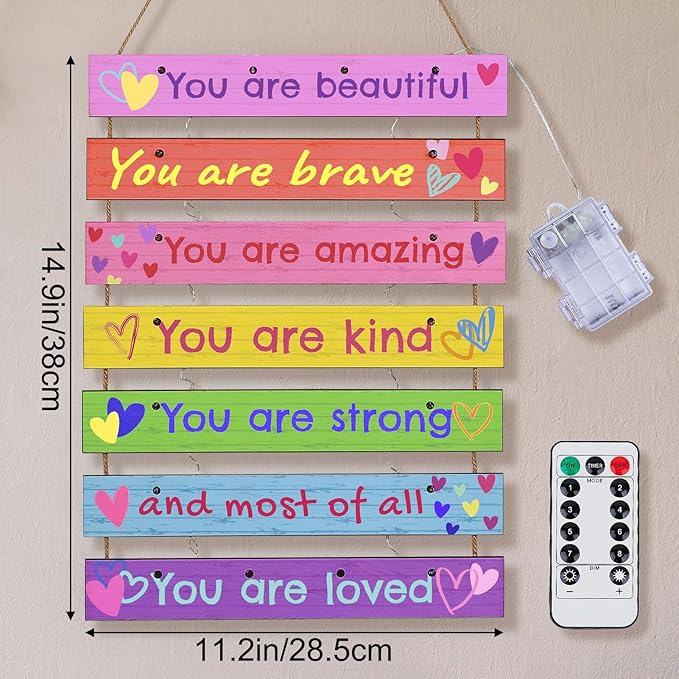 FIOBEE Girls Room Décor for Teen Girls Boys with LED Light Wall Decor for Bedroom Motivational Inspirational Wall Art Room Decoration for Kids Studyroom, 8 Kinds of Lights, Colorful Love