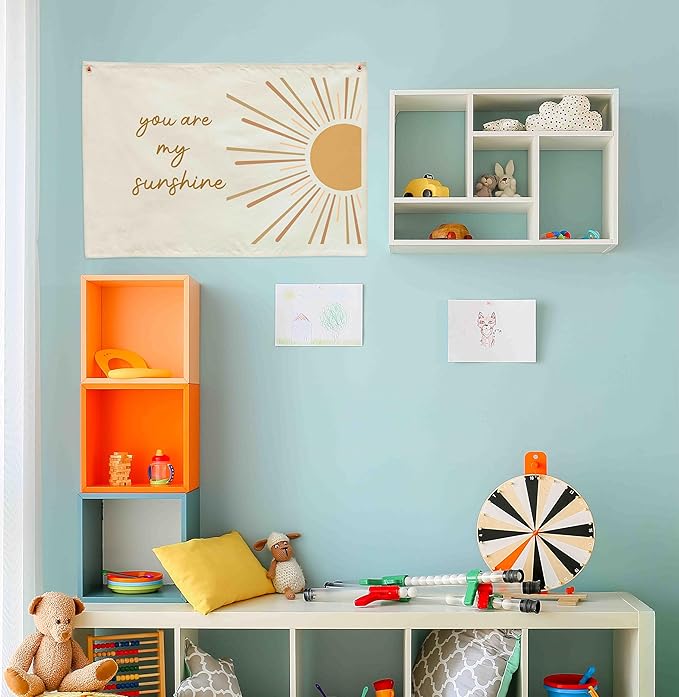 You Are My Sunshine Nursery Canvas Banner -Hanging Rectangular Poster Flag Sign for Baby Boy Girl Kids,Bedroom Reading Room Playroom Decoration, Baby Shower Birthday Christmas Gift