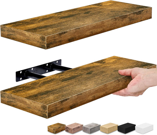 Sorbus Floating Shelves for Wall, Bathroom Shelves Wall Mounted for Kitchen, Bedroom, Bathroom Storage Over Toilet, Hanging Book Shelf for Home Decor Living Room (Rustic Brown, 2 Pack)