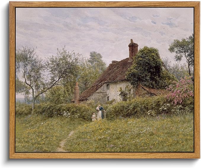 InSimSea Framed Canvas Wall Art Vintage Decor, Landscape Wall Art Prints, Old Cottages Countryside Landscape Wall Art, Rustic Farmhouse Wall Decor for Bedroom Living Room, Retro Room Decor, 9"x11"