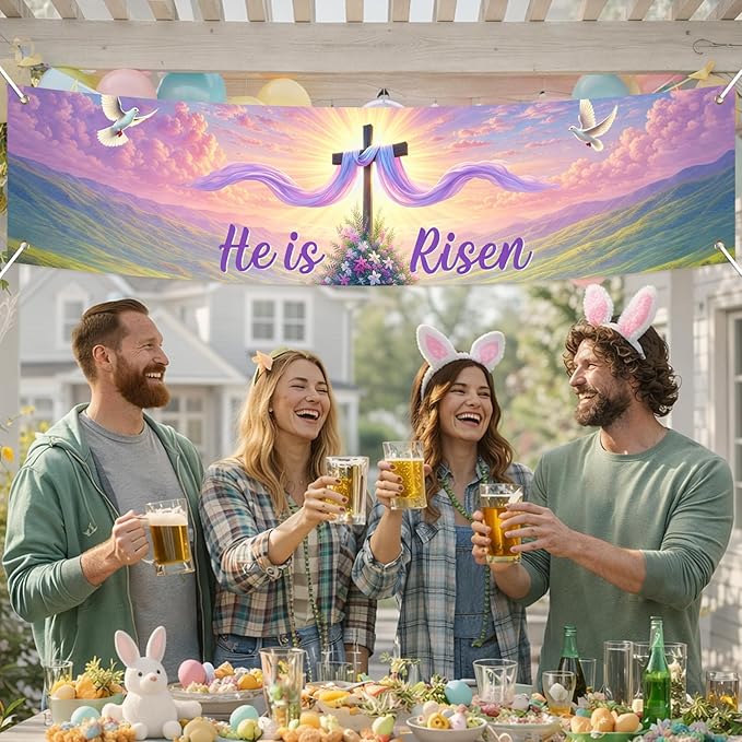Easter Resurrection Banner He Is Risen Christian Spring Decor 78 x 17 Inch Religious Easter Banner for Church Yard Fence Door Wall Indoor Outdoor Faith Celebration Display