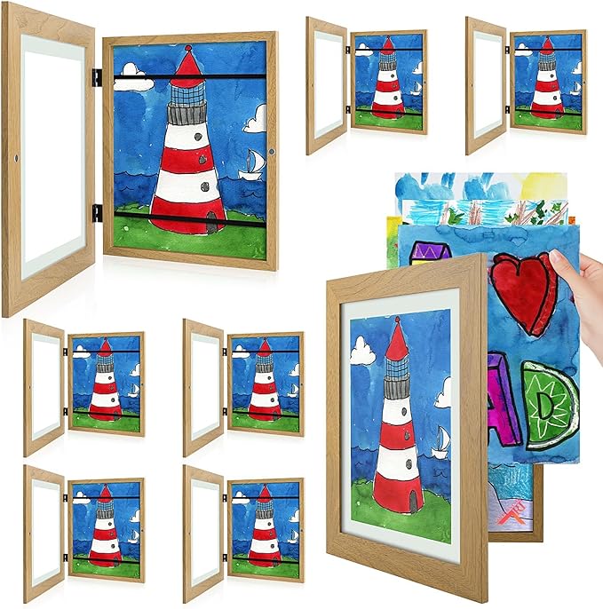 Golden State Art, 8.5x11 Kids Art Frames, Front-Opening Picture Frame Great for Kids Drawings, Artworks, Children Art Projects, Schoolwork, Home or Office (Brown, Set of 8)