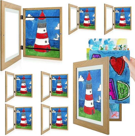 Golden State Art, 8.5x11 Kids Art Frames, Front-Opening Picture Frame Great for Kids Drawings, Artworks, Children Art Projects, Schoolwork, Home or Office (Brown, Set of 8)